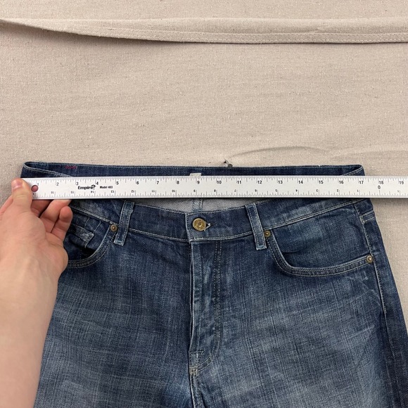 7 For All Mankind Bootcut Jeans Mens 34 Blue Excellent Button Fly Made in USA - Picture 8 of 10